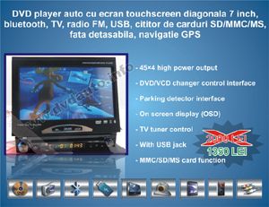 DVD Auto 1Din cu display 7 inch LED motorizat, GPS