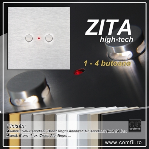 Intrerupator Zita Carre, 2 x butoane cu revenire, LED ascuns