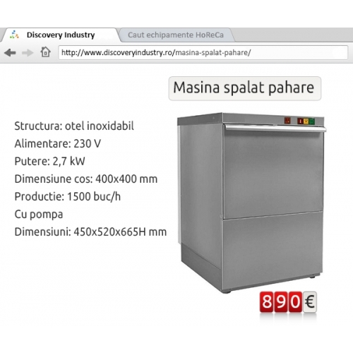 Masina spalat pahare 400x400 mm