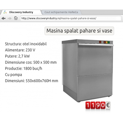 Masina spalat pahare si vase 500x500 mm