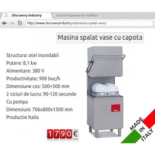 Masina spalat vase cu capota 500×500 mm