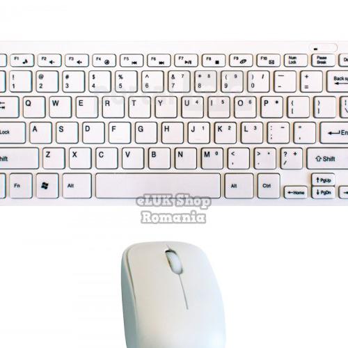 Tastatura si Mouse Wireless Mini 2,4GHz, protectie, alb-eluk.ro!
